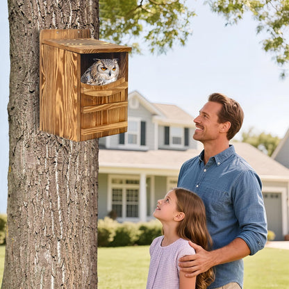 Premium Cedar Owl House Outdoor - Handcrafted Large owl Nesting Box, Birdhouse kit, Perfect for barn Owls, Screeching Owls and Backyard Birds (14.5 "x 9" x 8.6 ")