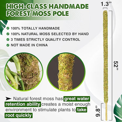 DUSPRO 52'' Forest Moss Pole for Plants, Forest Tall Moss Poles for Climbing Plants Monstera, Sphagnum Moss Stick for Monstera Plant Support, Handmade Plant Stakes for Indoor Plants Grow Upwards