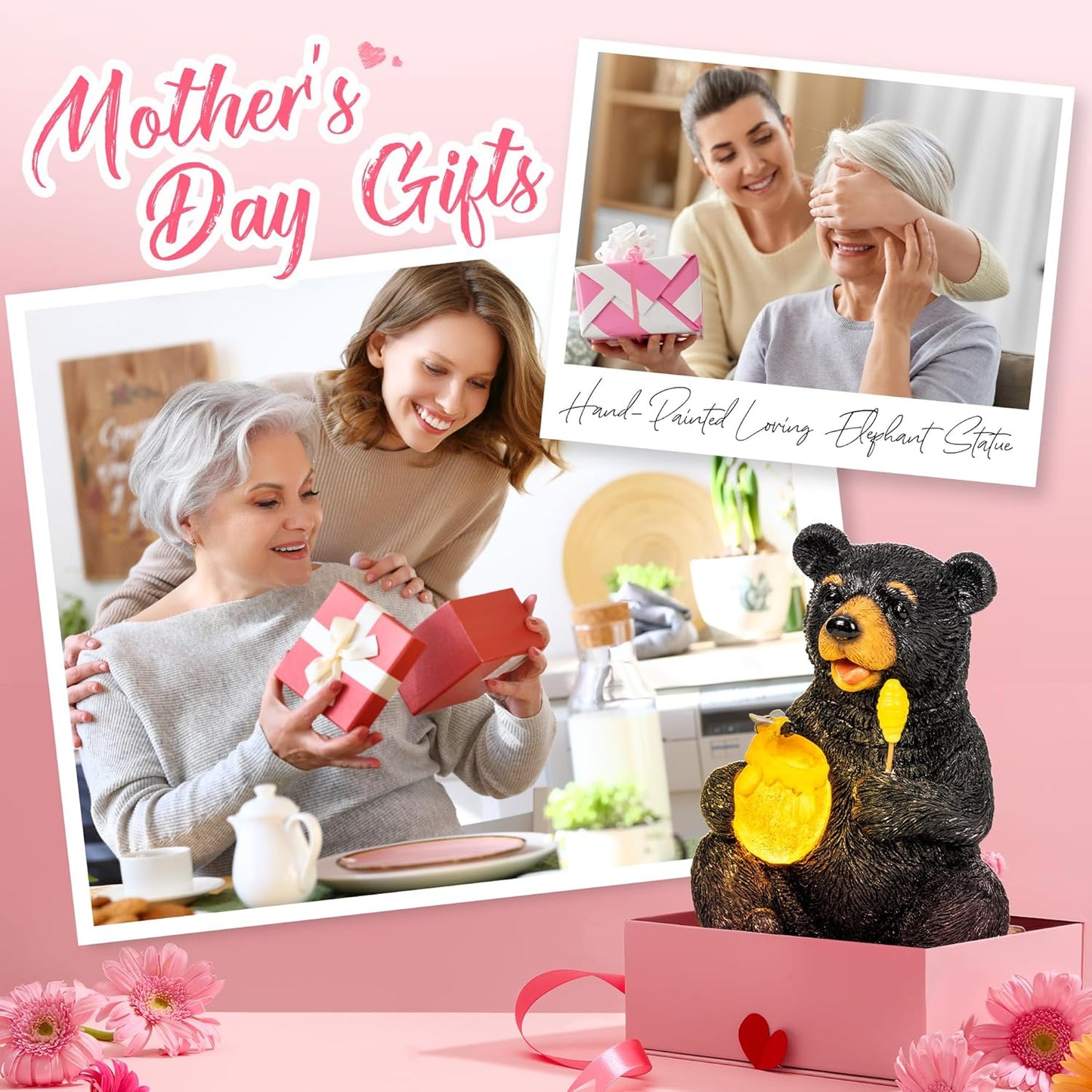 GIGALUMI Solar Garden Decor Cute Bear Statues Outdoor, Birthday Gifts for Mom Grandma Women, Retirement Housewarming Gifts Bear Figurine Lawn Ornament for Garden Yard Patio Balcony