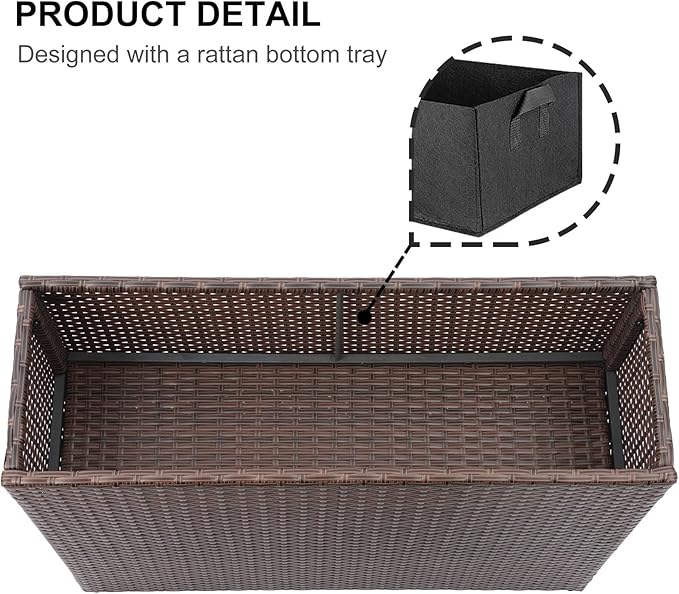 SUNNYPARK Tall Rectangular Planter with Removable Liner, All-Weather PE Rattan Large Modern Planters Indoor Outdoor Flower Plant Pots Garden Box Patio Yard Front Porch Deck