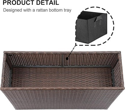 SUNNYPARK Tall Rectangular Planter with Removable Liner, All-Weather PE Rattan Large Modern Planters Indoor Outdoor Flower Plant Pots Garden Box Patio Yard Front Porch Deck
