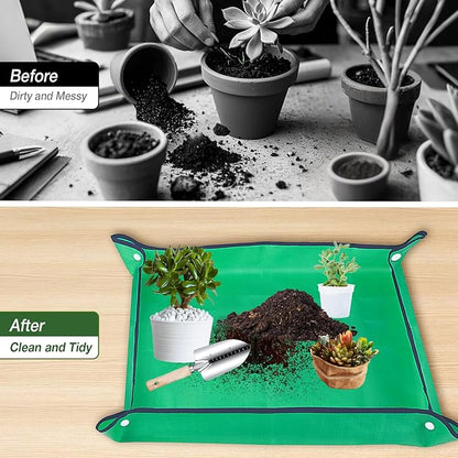 Garden Tools 9-Piece Heavy Duty Gardening Hand Tools with Floral Organizer Tote Bag, Rust-Proof Garden Tool Set, Thickened Repotting Mat, Gardening Gifts for Women Mom, Green