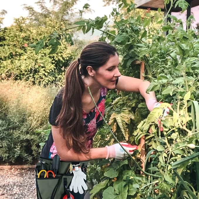 KUNN Garden Tool Belt,Durable Adjustable Tool Belt Waist Pouch with 4 Pocket for Women Men Gardeners Florist Army Green