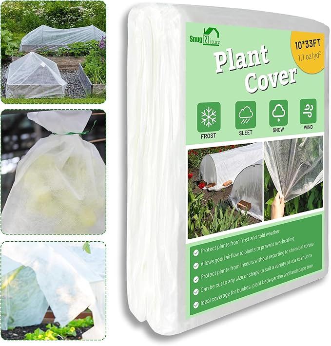 SnugNiture Plant Covers Freeze Protection, 10ft x 33ft 1.1oz/yd² Frost Cloth for Outdoor Plants, Floating Row Cover Frost Blanket for Winter Garden Vegetables Protection