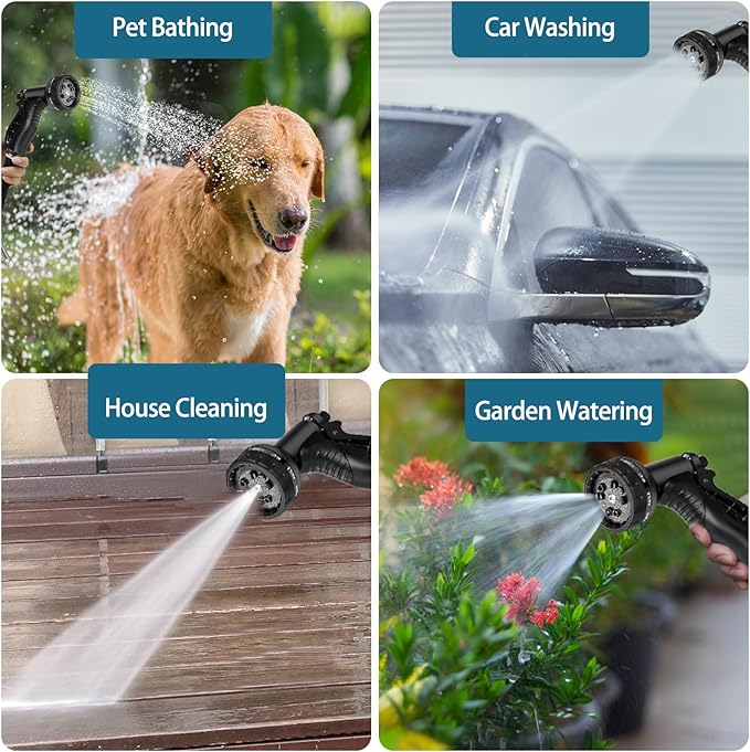 Stainless Steel Garden Hose 50ft Heavy Duty Metal Water Hoses with 10 Function Water Hose Nozzles for Yard Outdoor