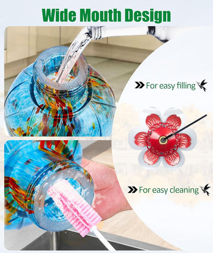 Hummingbird Feeder, BOLITE Glass Hummingbird Feeders for Outdoors Hanging, Hand Blown, with Ant Moat and Five Feeding Ports, Meshy Texture Ball Shape Bottle, 20 Ounces, Blue, Gifts for Women Men