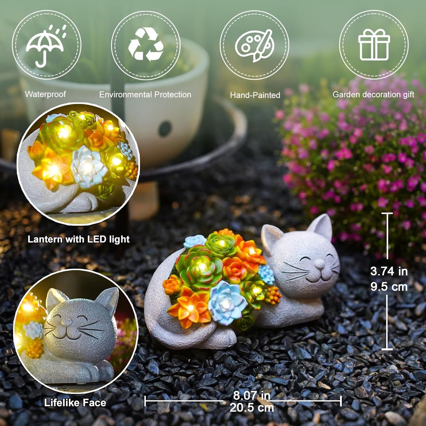 Solar Cat Garden Statue for Outdoor: Outside Sculpture Art Decor Yard Lawn Porch Backyard Ornament- Ideal Gifts for Mom Mother Women