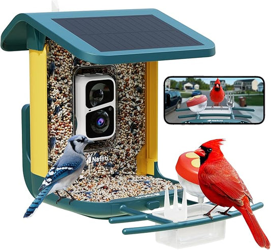 2K Smart Bird Feeder with Camera for Outdoor, Solar Powered, AI Identify 10,000+ Birds, 1.8L, IP65 Waterproof, Squirrel Proof, Live View Alerts, Various DIY Addons, Ideal Gift for Bird Watching