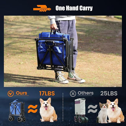 EchoSmile Collapsible Folding Wagon Cart 360lbs, Heavy Duty Garden Utility Cart with All Terrain Wheels, Large Capacity Outdoor Wagon for Camping, Beach, Shopping, Picnic (Blue)