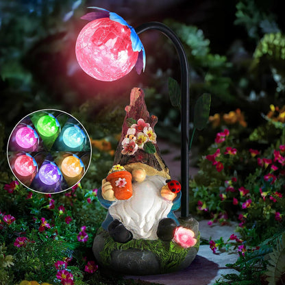 Garden Gnomes Statue Decor, 9.4'' Resin Gnome Figurine with Colorful Gradent Solar LED Lights,Outdoor Decorations for Patio Yard Lawn Porch,Ornament(Blue)