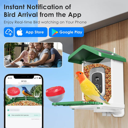 Smart Bird Feeder with 2.5K HD Camera – AI Bird Species Recognition, Solar-Powered, Live Alerts & Video Capture, Squirrel-Proof Outdoor Birdhouse, Gift for Nature Lovers