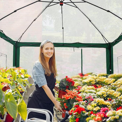 EAGLE PEAK 10x10 Portable Walk in Greenhouse with Polyester Reinforced Corners, Instant Pop up Indoor Outdoor Gardening Green House, Roll Up Zipper Entry Doors and Mesh Windows, Green/White