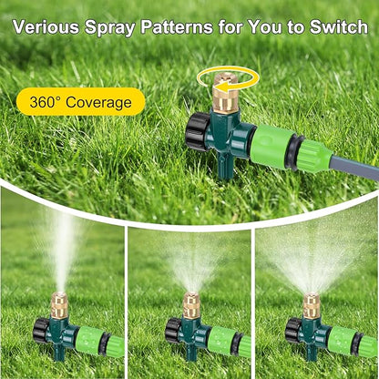 2 Pack Metal Lawn Sprinklers for Yard, Automatic Water Sprinklers with Spike Base, Adjustable Brass Sprinkler Nozzle with 360 Degree Large Area Coverage for Lawn Grass and Garden Irrigation (Green)