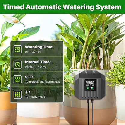 Biling 3W Solar Drip Irrigation System, Digital Programmable Smart Watering Kit with 2200mAh Battery for 15 Potted Plants Indoor/Outdoor Use