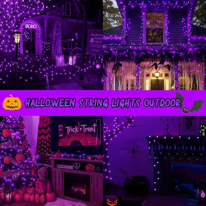 Upgraded Connectable 200 LED Halloween String Lights Outdoor Indoor, 66FT Purple Halloween Decorations Lights 13 Modes, Waterproof Twinkle Fairy Lights Plug in Clear Wire for Tree, Bedroom Decoration