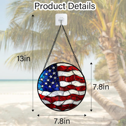 Stained Glass Window Hanging, Blue, White Red National Flag Pattern Sun Catchers Diamond Glass Panel Window Hangings Decor for Birthday Gifts for Women, Men, and Mom 7.8x7.8 in