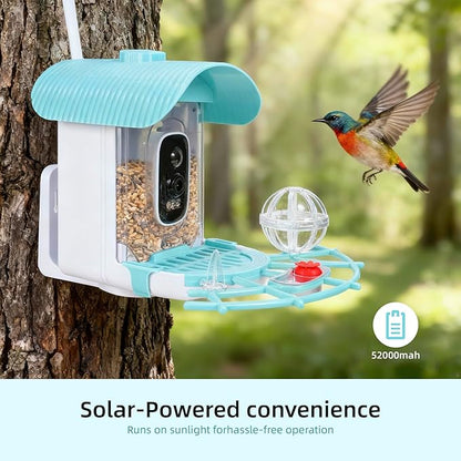 Bird Feeder with Camera, Smart Bird Cam with AI Identify BirdSpecies, Auto Record BirdVideo, Instant Notifications, 2K Video Live Stream Camera with Solar Panel for Birds Lover (Blue)