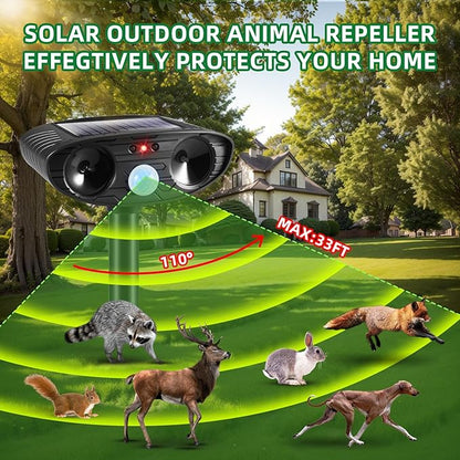2025 2Pack Deer Repellent Device Ultrasonic Animal Repellent Outdoor Solar Animal Repeller with Motion Detection Cat Deterrent Outdoorto Scare Raccoon Dog Coyote Squirrel Skunk Fox Rabbit