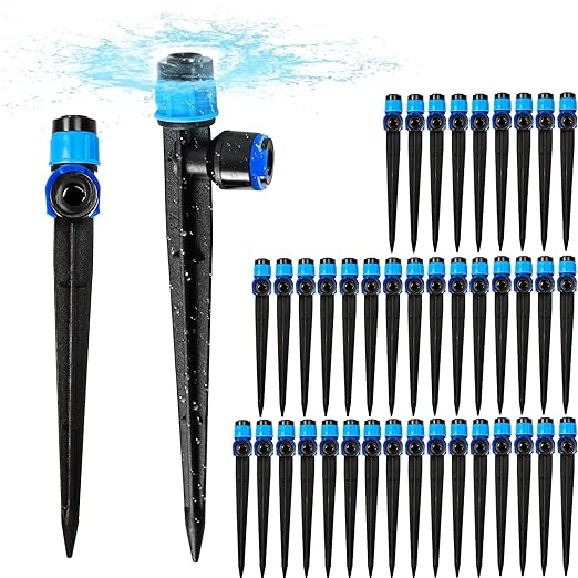 40PCS 1/4 inch Tubing Drip Irrigation Emitters Sprayer,360 Degree Drip Emitter Sprayer with Stake, Irrigation Dripper Sprinklers for Drip Irrigation System