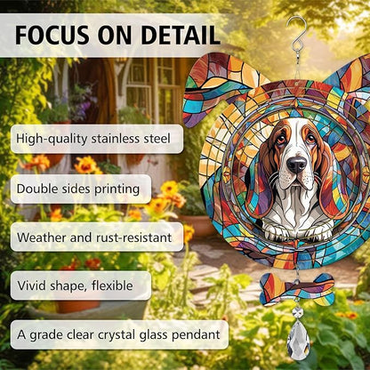 Basset Hound Dog Ears Wind Spinner, Basset Hound Wind Spinner Hanging for Yard and Garden
