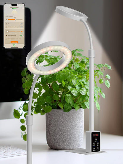 Grow Light with Stand, LED Plant Light for Indoor Plants, Full Spectrum Grow Lamp, Adjustable Height (White, 8W)