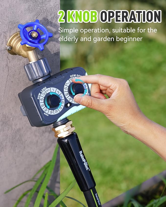 RAINPOINT Sprinkler Timer, 2 Dial Garden Hose Water Timer Automatic Programmable, Weatherproof for Lawn, Plants & Drip Irrigation
