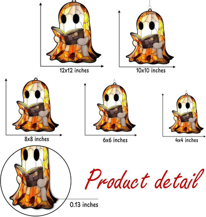 Spooky Cute Ghost Acrylic Suncatcher Stained Glass Effect Window Car Hanging Christmas Ornament Indoor Outdoor Decor Garden Sun Catcher Panel for Halloween Lover for Women Mom Grandma