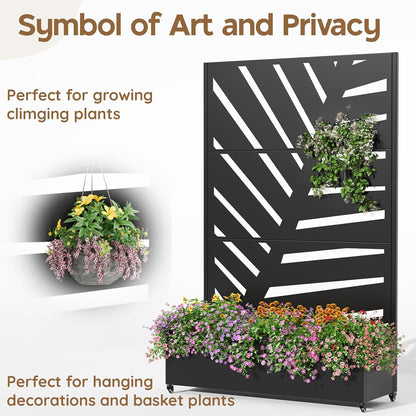 Metal Raised Garden Bed with Trellis & Wheels,72" x 47"x 15.7" Planter Box with Trellis,Privacy Planters for Patio,Garden Bed for Climbing Plants,Suitable for Climbing Plants and Vegetables,Black