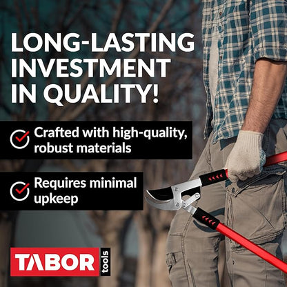 TABOR TOOLS GG11A Bypass Lopper with Compound Action, 30 Inch Tree Trimmer, Branch Cutter with ⌀ 1 3/4 Inch Cutting Capacity, Delivers Clean Cuts with Ease.