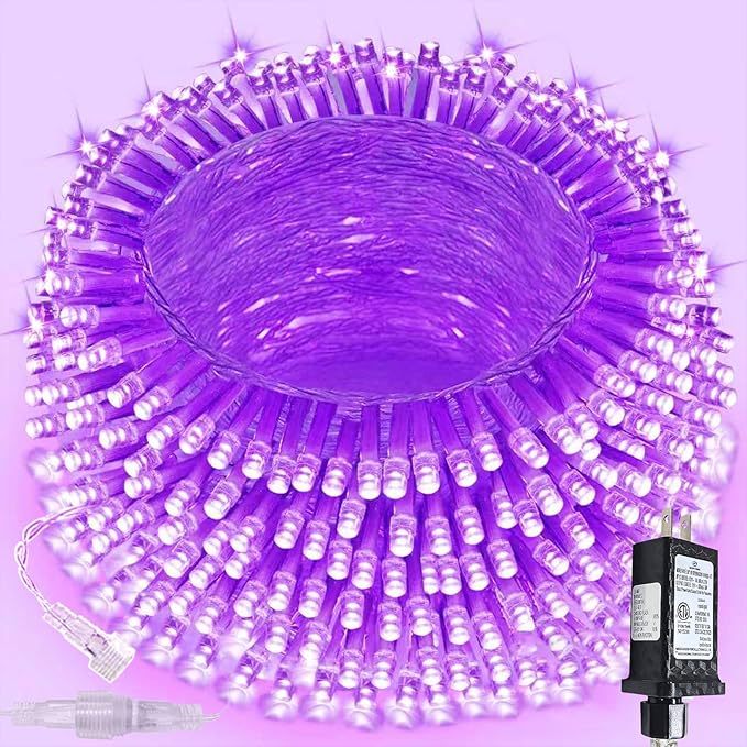 Upgraded Connectable 200 LED Halloween String Lights Outdoor Indoor, 66FT Purple Halloween Decorations Lights 13 Modes, Waterproof Twinkle Fairy Lights Plug in Clear Wire for Tree, Bedroom Decoration