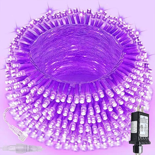 Upgraded Connectable 200 LED Halloween String Lights Outdoor Indoor, 66FT Purple Halloween Decorations Lights 13 Modes, Waterproof Twinkle Fairy Lights Plug in Clear Wire for Tree, Bedroom Decoration