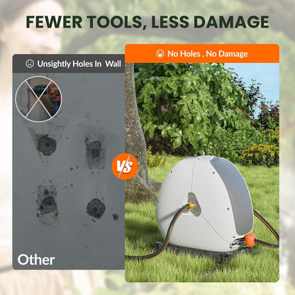 Giraffe Tools Heavy Duty Retractable Hose Reel, 5/8" x 92FT Automatic Rewind Garden Hose Reel with 360° Swivel Base, Ground Mounted for Lawn, Patio, Concrete Floor & Yard Watering