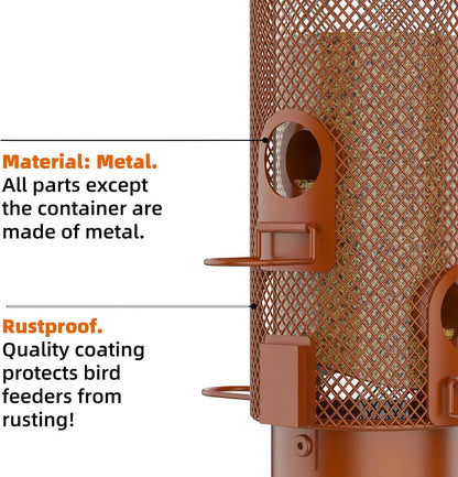 Metal Squirrel Proof Bird Feeder,Bird Feeders for Outdoors,Weight Activated Squirrel Proof Wild Bird Feeders with Finch Cardinal Chickadee,Large Capacity,Weatherproof and Durable,Reddish Brown