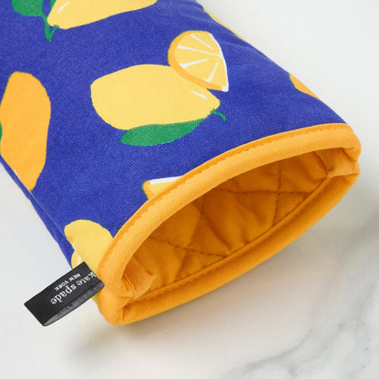 kate spade new york Lemon Party Oven Mitt 2-Pack Set, Heat Resistant, 100% Cotton, Navy Blue/Yellow, 7"x13"