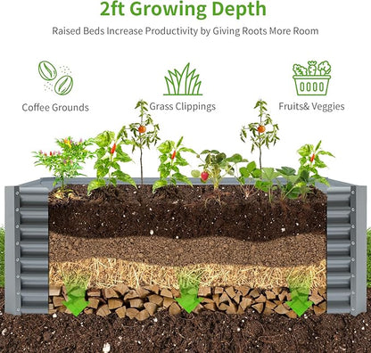 Land Guard 6×3×2ft Galvanized Raised Garden Bed, Planter Boxes Outdoor, Raised Garden Beds Outdoor for Vegetables, Flowers, Herbs, 269 Gallons, Modern Gray…