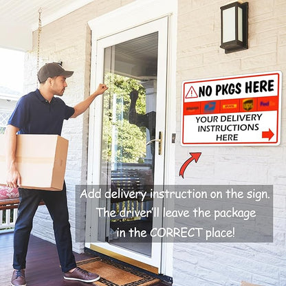 Custom Metal Delivery Sign for Packages, Waterproof Personalized Leave Packages Sign for Home, Leave Your Delivery Instruction on Signage (white, 18"x12")