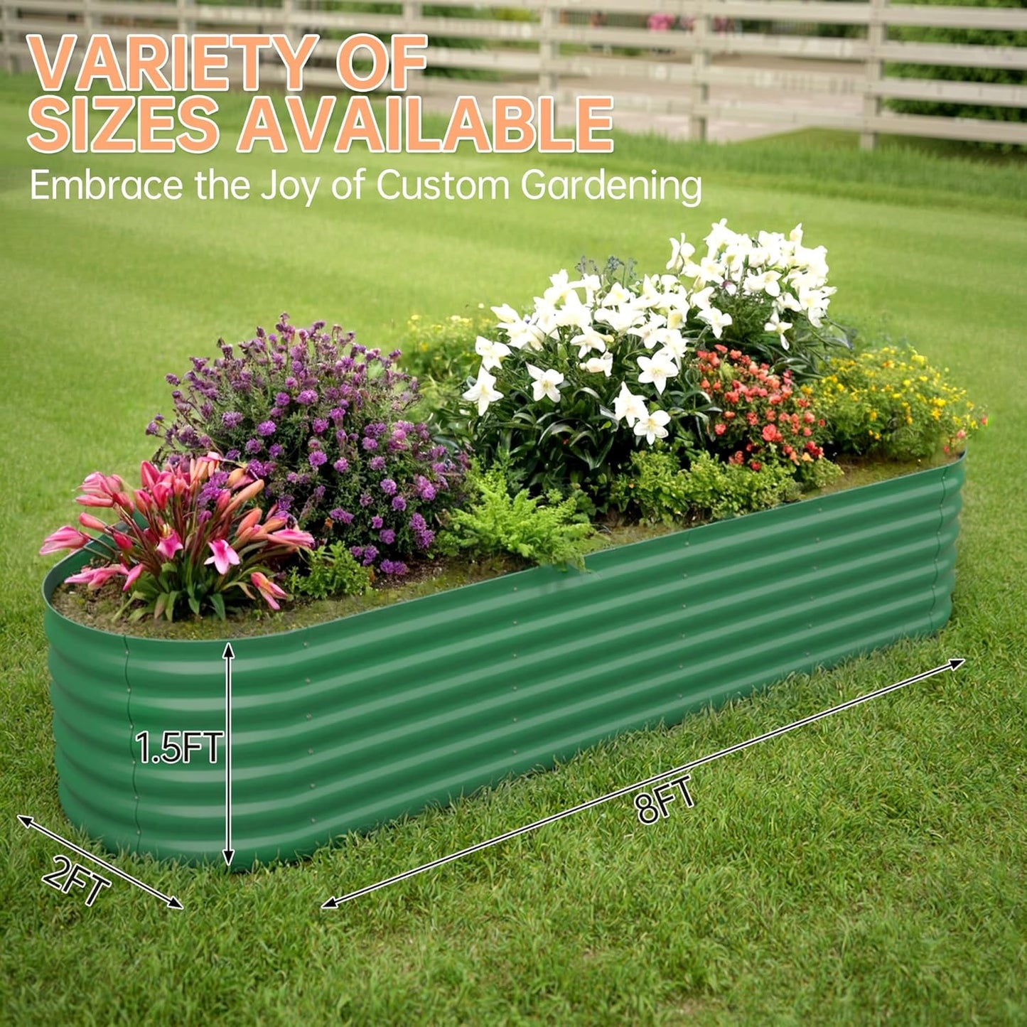 8x2x1.5 ft Galvanized Raised Garden Bed Outdoor, 18 in Tall Metal Planter Box for Flowers Herbs Vegetables, Rust-Resistant Raised Garden Beds for Gardening, Easy Assembly Outdoor Garden Box & Planters