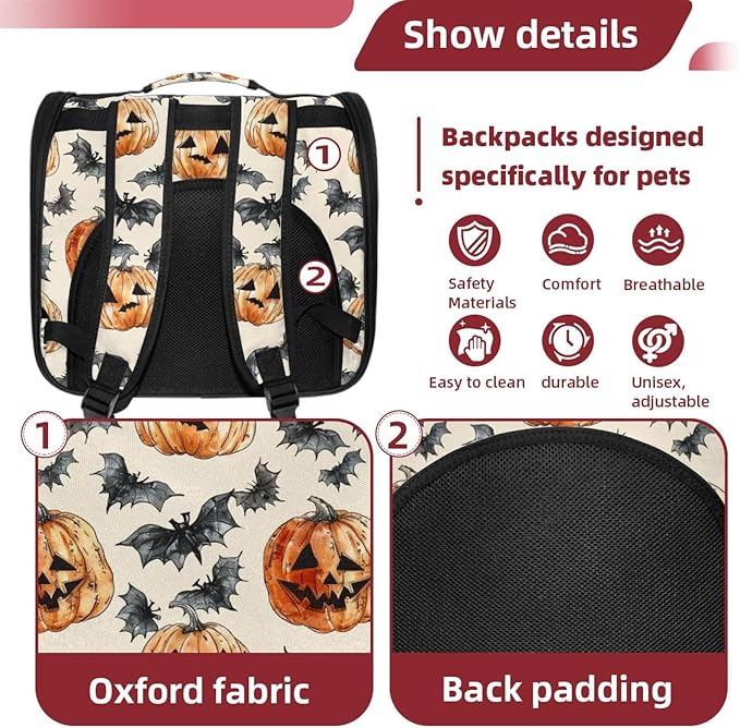 Dog Carrier Backpack for Small Pets - Cat & Dog Backpack for Hiking, Camping or Travel, Pumpkin Helloween0
