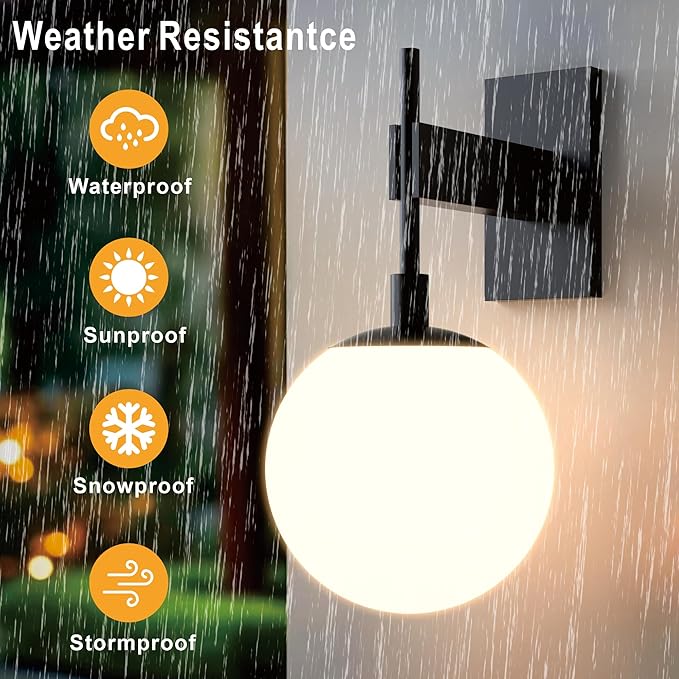 Hyunbae Outdoor Wall Sconce, 18.9" Large Size Wall Light, Exterior Light Fixtures Wall Mount for House, Globe Glass Front Porch Lights, Waterproof Outside Lighting Sconce Lamp with E26 Base