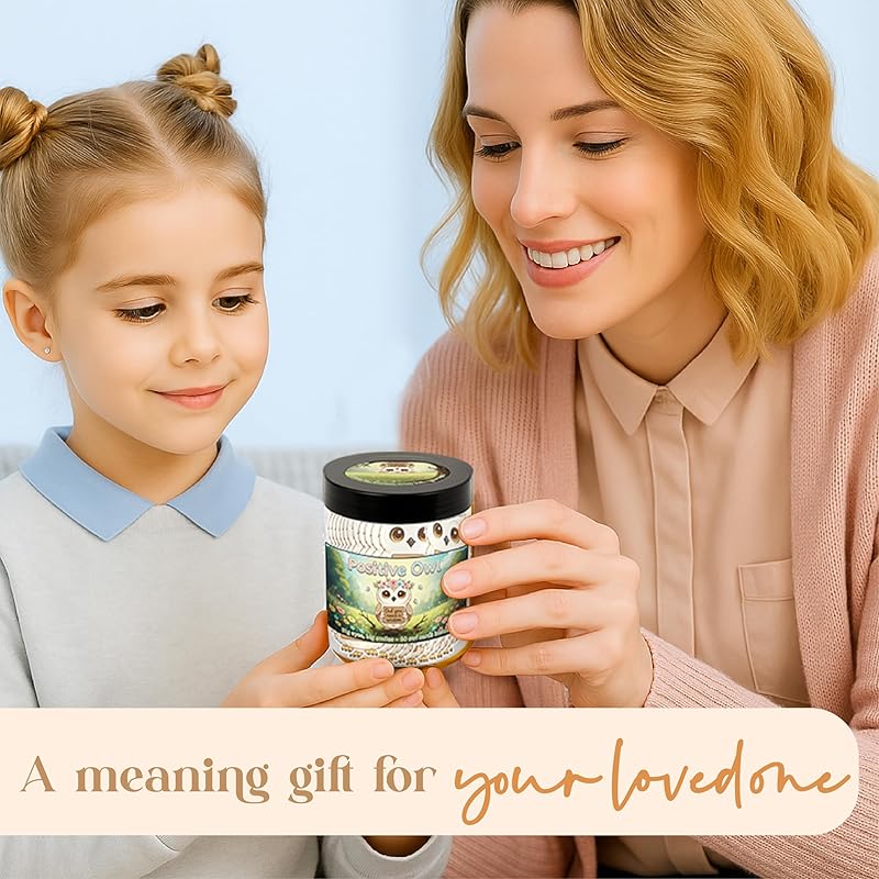 Positive Owl Jar With 60 Affirmation Cards – Emotional Support Owl Gifts For Women, Stress Relief And Daily Encouragement, Owl Themed Gifts, Positive Affirmations Cards, Office Decor For Women