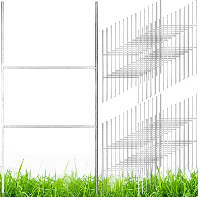 Therwen 30 Pcs Yard Sign Stakes 20'' x 10'' Metal H Heavy Duty Frame Wire Stakes Galvanized Lawn Sign for 4mm 5mm Corrugated Advertising Board Yard Garage Holder Halloween Decor