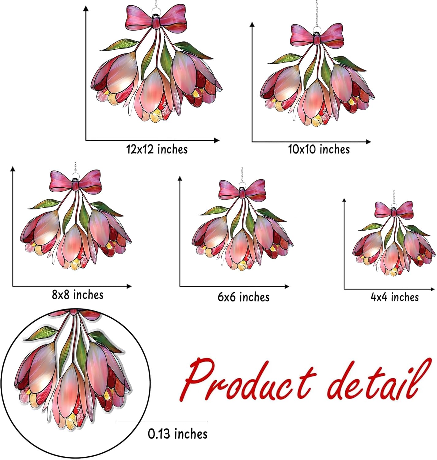 Pink Bell Flower Acrylic Suncatcher Stained Glass Effect Window Car Hanging Christmas Ornament Indoor Outdoor Decor Garden Sun Catcher Panel Gifts for Flower Lover for Women Mom Grandma