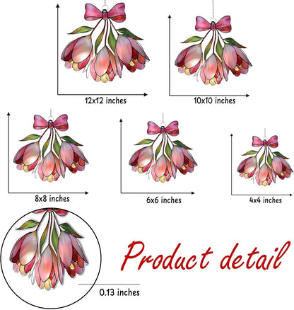 Pink Bell Flower Acrylic Suncatcher Stained Glass Effect Window Car Hanging Christmas Ornament Indoor Outdoor Decor Garden Sun Catcher Panel Gifts for Flower Lover for Women Mom Grandma