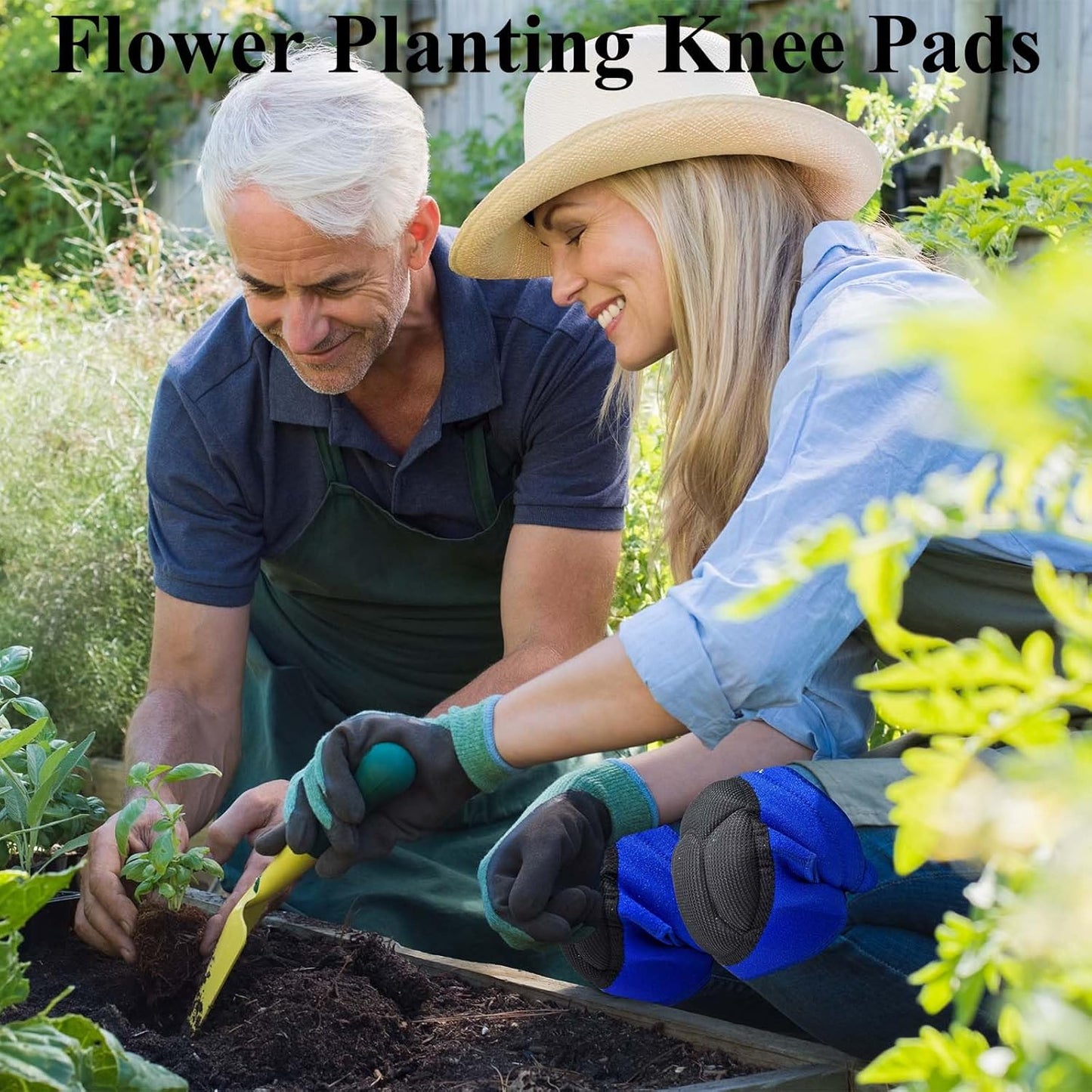 Gardening Knee Pads for Women & Men with Adjustable Non-Slip Straps — Perfect Foam Knee Pad for work, Garden, Yard, Mechanic, Womens Knee Pads for Cleaning Floors or Soft Kneeling Pads, Blue L (1 Pair)