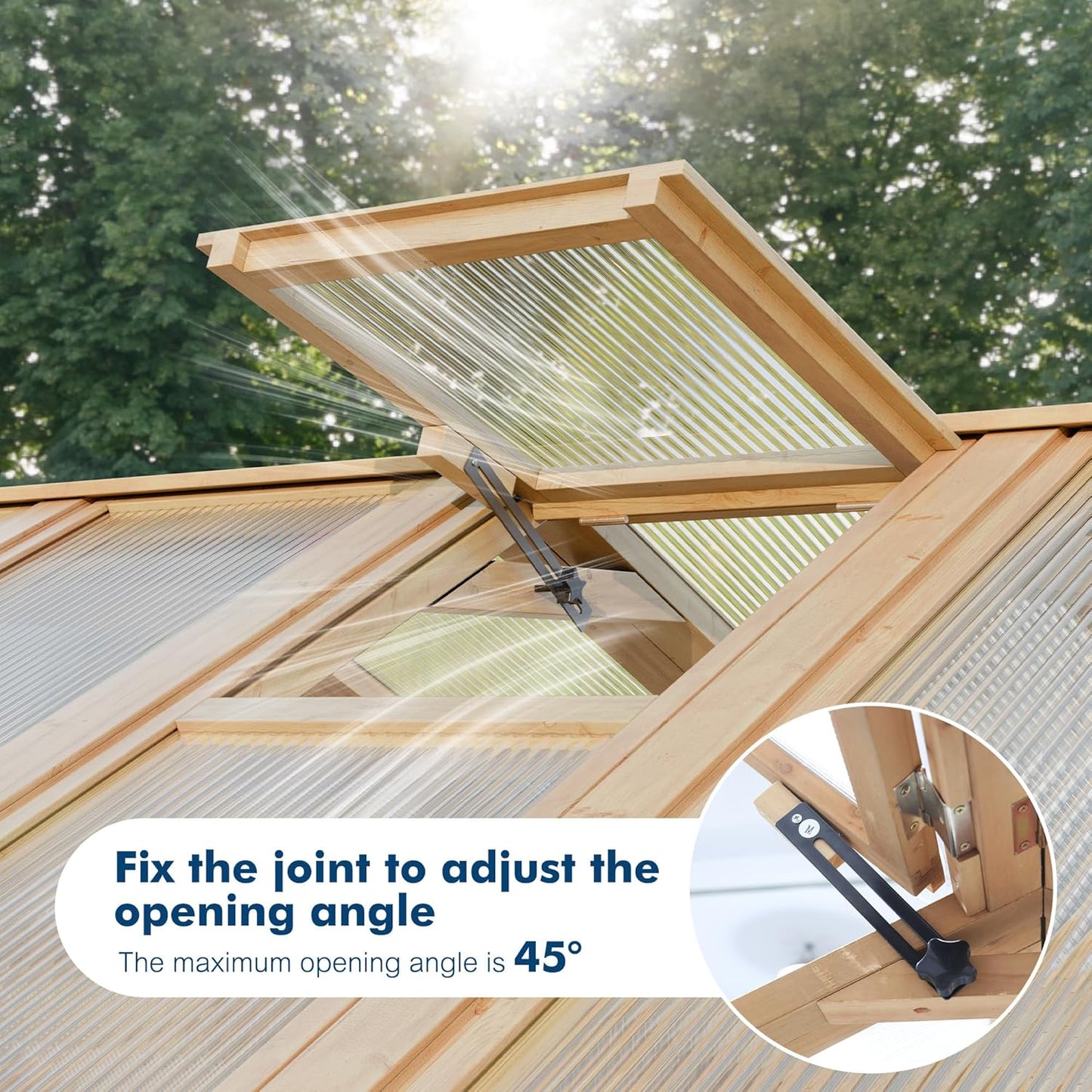 Restland 6x8 FT Wood Greenhouse for Outdoors Reinforced Frame Walk-in Greenhouses with Adjustable Roof Vents & Lockable Door Polycarbonate Green House for Outside