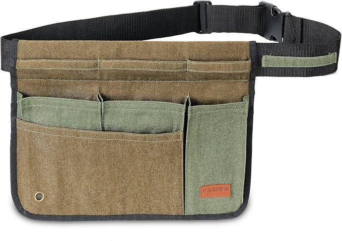 Garden Tool Belt for Men & Women, Denim Wide Adjustable 5-Pocket Waist Garden Apron - Heavy Duty Tool Pouch for Gardening, DIY, Carpenter, Woodworking, Painting, Seamstress, and Crafts (Green)