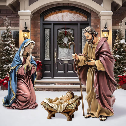 Shimeyao 3 Pcs Metal Christmas Outdoor Nativity Scene Set 48.8 Inch Large Christmas Holy Family Nativity Scene Decorations Includes Stakes Jesus Joseph Mary for Xmas Holiday Garden Decor