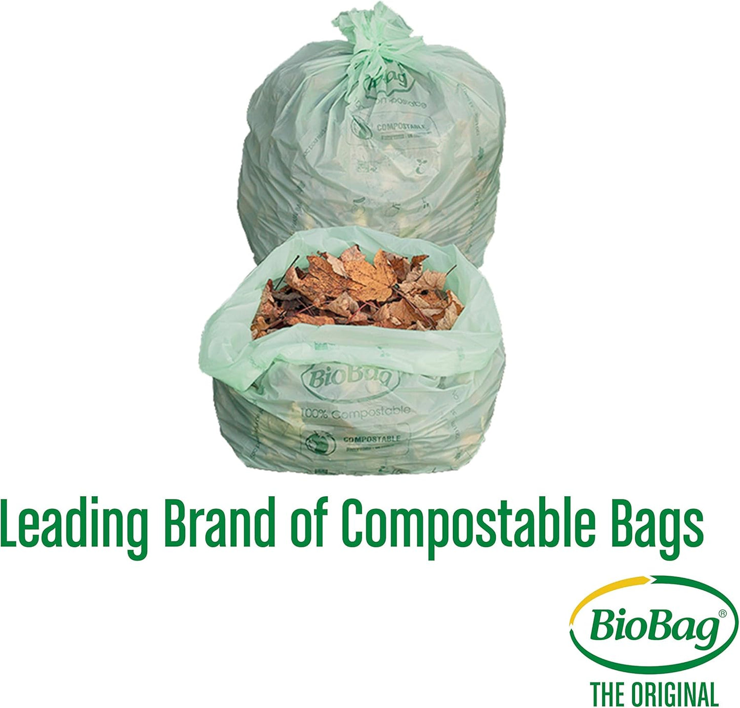 BioBag USA 100% Certified Compostable Lawn & Leaf Yard Waste Bags, 33 Gallon, Large Capacity and Weather Resistant, 60 Count
