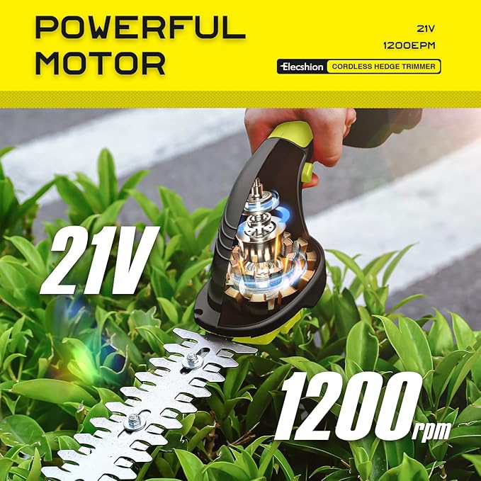 Cordless Hedge Trimmer - 2 Pack 21V Battery with Charger Powered Electric Trimmers, 2 in 1 Handheld Hedge Shears + Grass Cutter Pruning Shrub Cutting Small Branch Tool for Bush,Tree,Garden,Lawn,Yard
