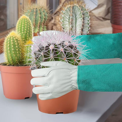 Long Gardening-Gloves Women/Men - Thorn proof Rose Pruning Heavy Duty Gauntlet (Medium, Green)